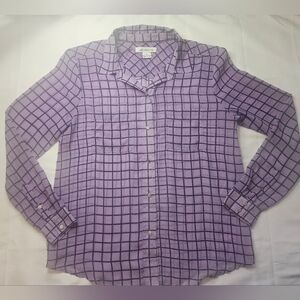 Liz Claiborne Womens Sheer Purple & Blue Long Sleeve Button Up Top Size Small